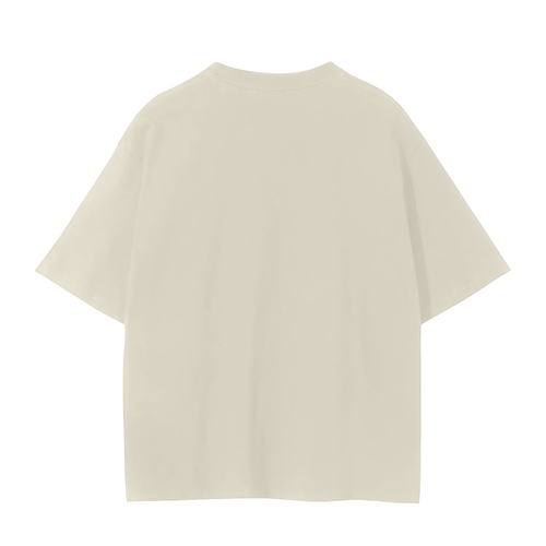 Beige heavyweight cotton crewneck t-shirt from behind.