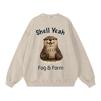 Beige washed sweatshirt with a cute otter graphic on backside.