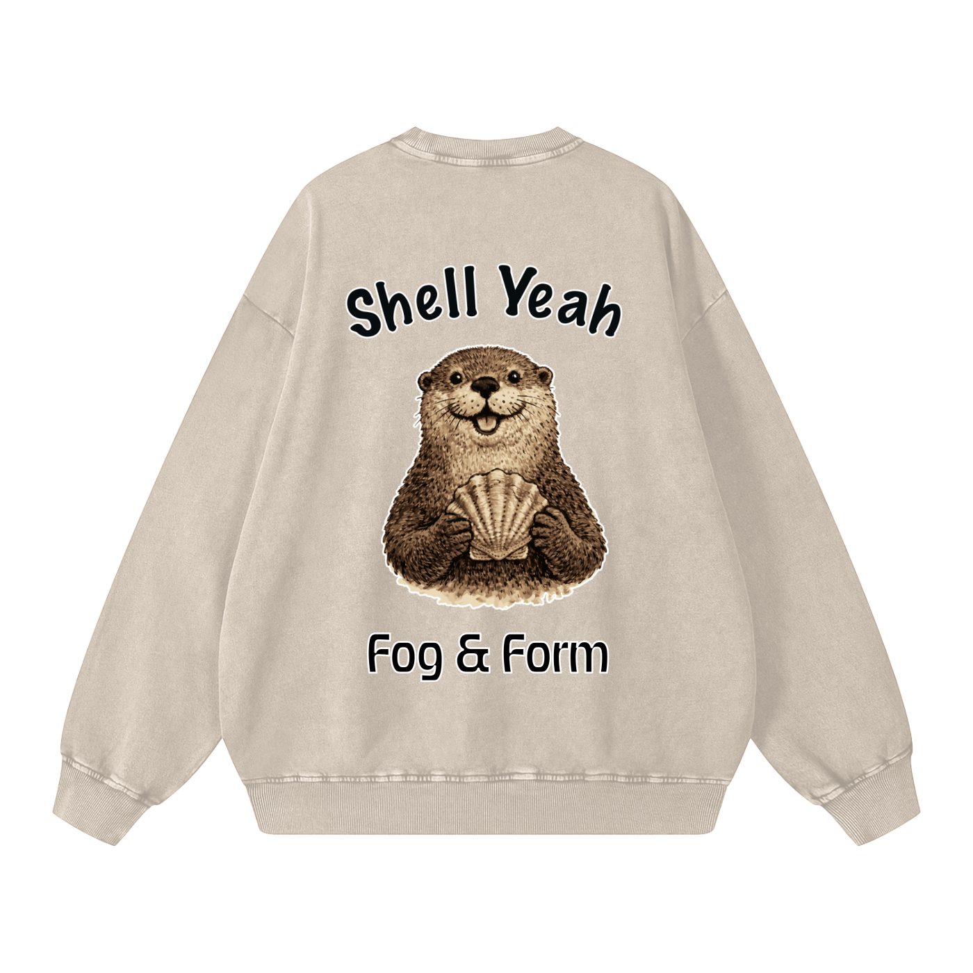 Beige washed sweatshirt with a cute otter graphic on backside.