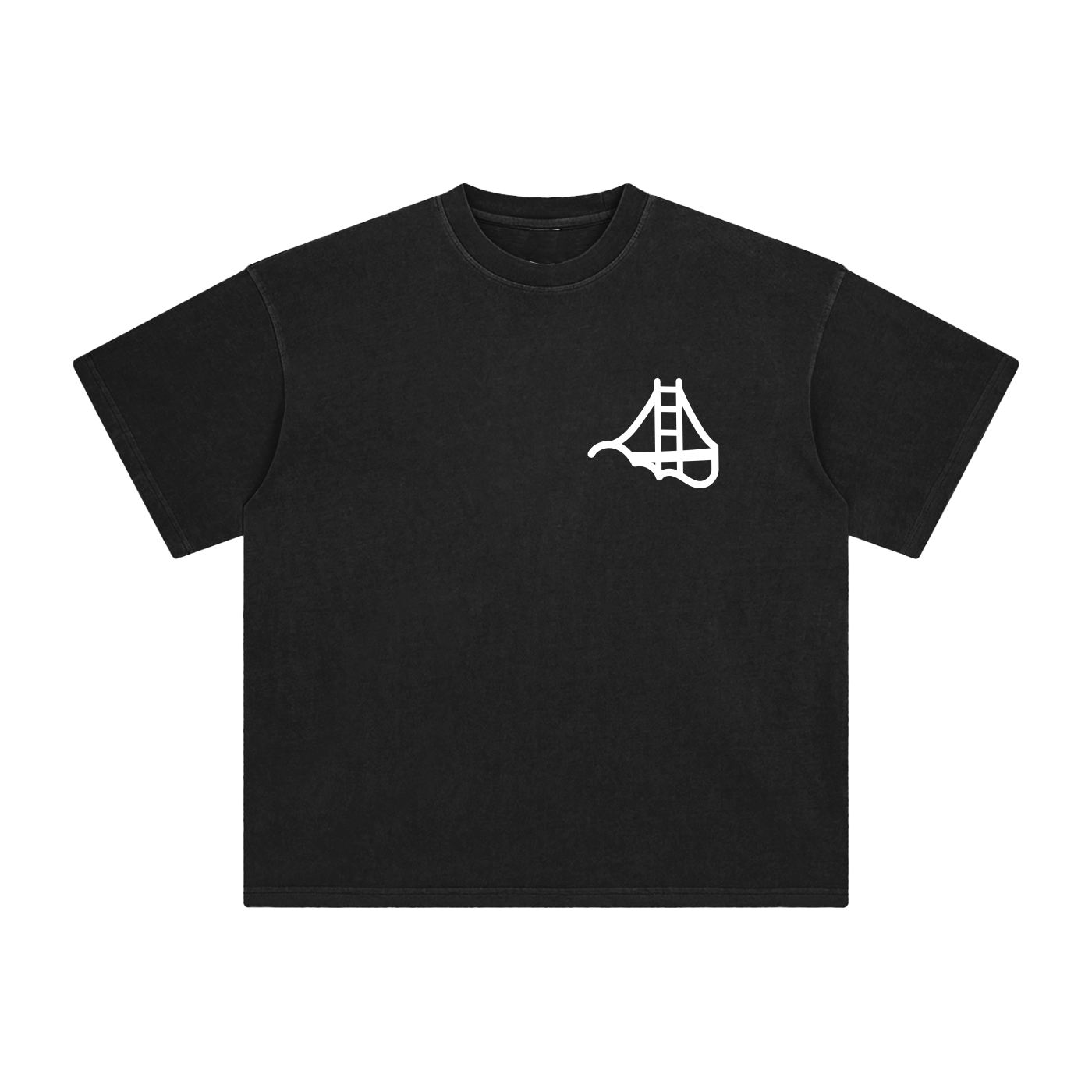 Black essential basic cotton t-shirt with white Fog & Form logo on front chest. 