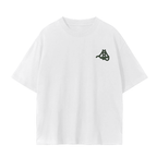 White t-shirt with fog and form green chest logo.