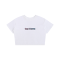 A white short-sleeve crop top t-shirt featuring the text 'Fog & Form' printed on the chest in a stylized font.