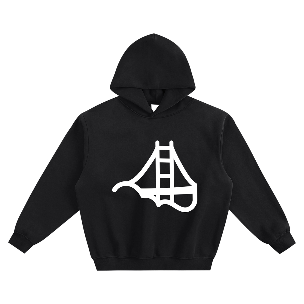 A black pullover hoodie with a white Fog & Form logo printed on the chest.