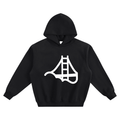 A black pullover hoodie with a white Fog & Form logo printed on the chest.