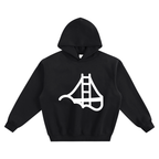 A black pullover hoodie with a white Fog & Form logo printed on the chest.
