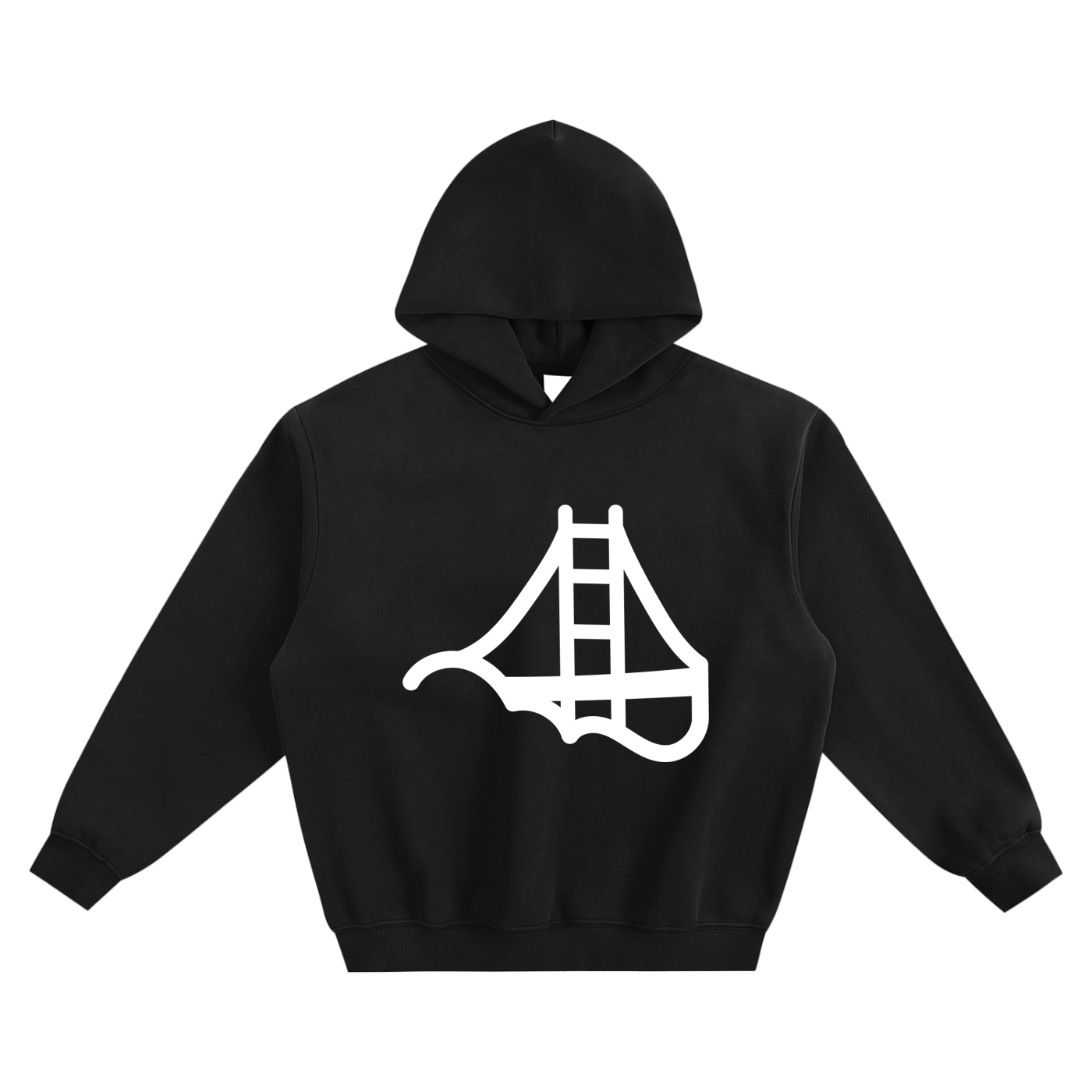 A black pullover hoodie with a white Fog & Form logo printed on the chest.