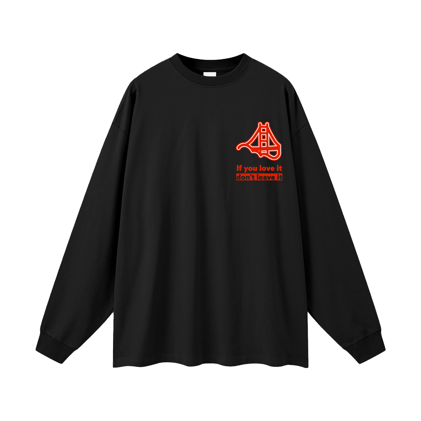 Black long sleeve shirt with red SF graphics.