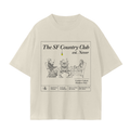 Fog & Form cream cotton t-shirt of SF counter culture country club with two hippies in chairs. 