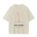 Beige SF streetwear sports t-shirt with baseball player catch design.