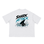 Streetwear white t-shirt with 'Shark Attack' hockey design.
