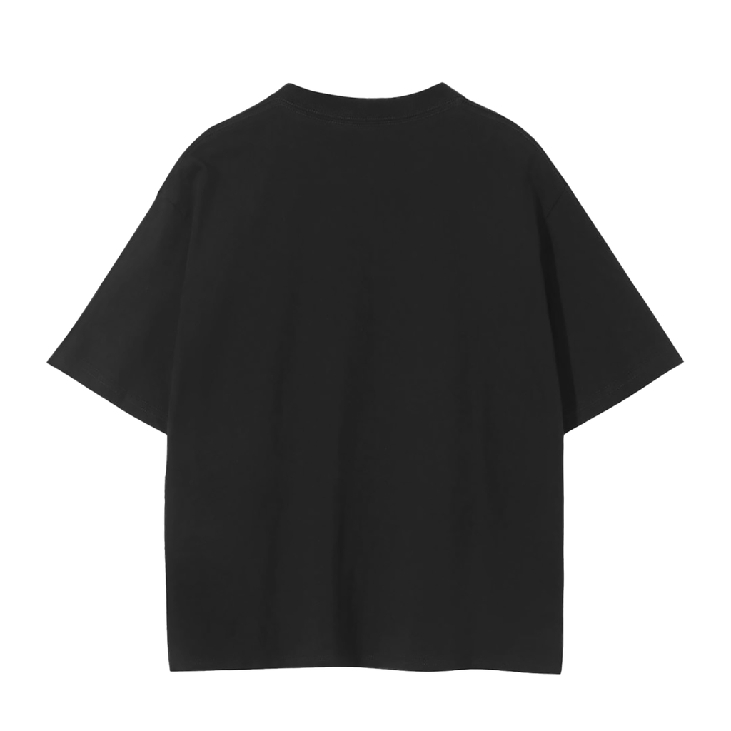 Heavyweight black cotton t-shirt back view.