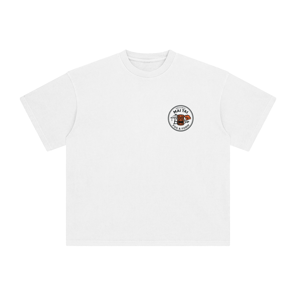 A white short-sleeve crewneck t-shirt with left chest icon for Oakland Mai Tai.