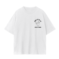 White t-shirt with three pointer hand symbol with joint graphic.