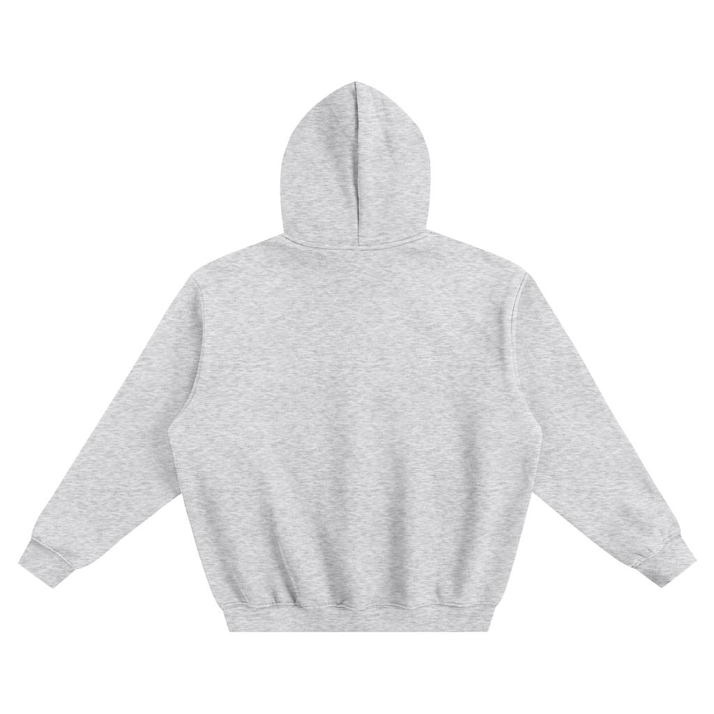 Gray hoodie back view on a white background.