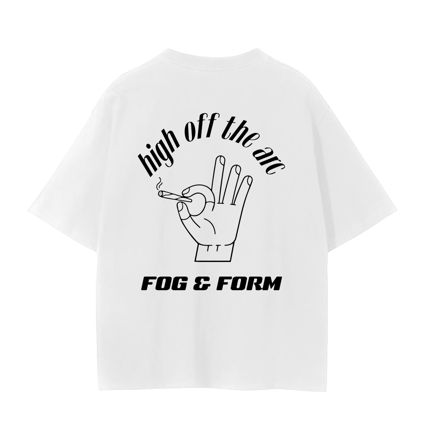 White t-shirt with Bay Area basketball and smoker culture design on back.