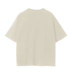 Beige plain crewneck t-shirt, back view, no print.