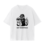 Fog & Form Bay Essentials heavyweight white graphic T-shirt featuring an illustrated tribute to San Francisco and Bay Area culture.