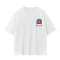 Fog & Form Space Race heavyweight white graphic T-shirt with vintage-inspired rocket chest graphic.