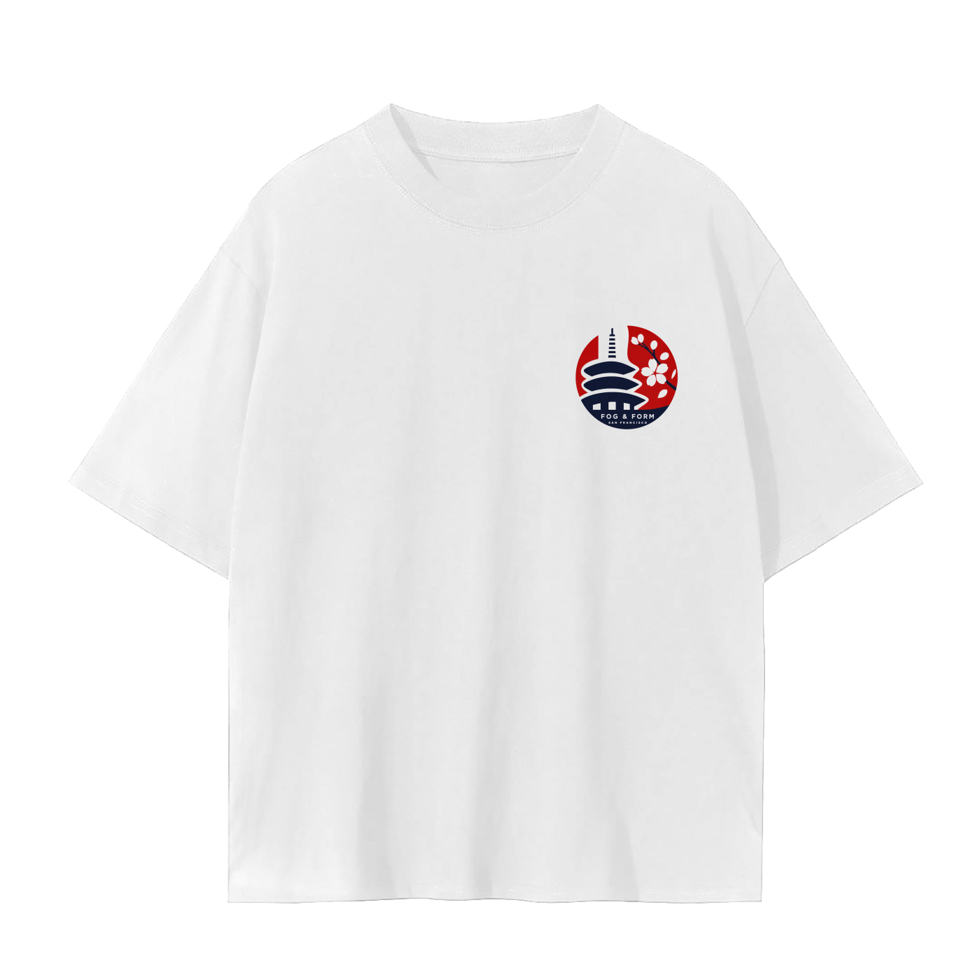 Fog & Form Japantown San Francisco heavyweight white graphic T-shirt with Japanese-inspired chest logo.