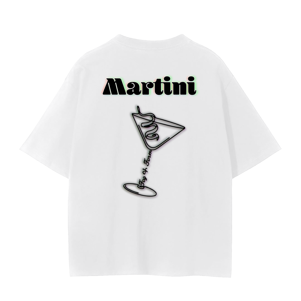 Fog & Form Martini heavyweight white graphic T-shirt celebrating San Francisco’s cocktail heritage with a minimalist martini illustration.