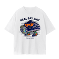 Fog & Form Real Bay Shit heavyweight white graphic T-shirt featuring bold Bay Area inspired Fog artwork celebrating Northern California culture.