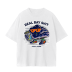Fog & Form Real Bay Shit heavyweight white graphic T-shirt featuring bold Bay Area inspired Fog artwork celebrating Northern California culture.