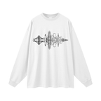 Fog & Form white long sleeve shirt featuring a minimalist San Francisco skyline graphic.