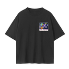 Fog & Form heavyweight black graphic T-shirt featuring a colorful abstract geometric artwork on the back.